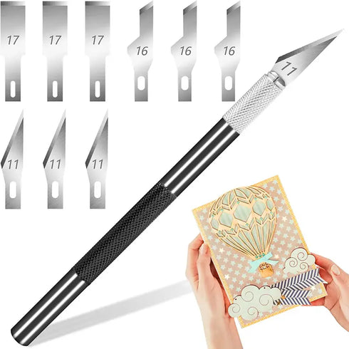 9pc Exacto Knife with extra blades - black